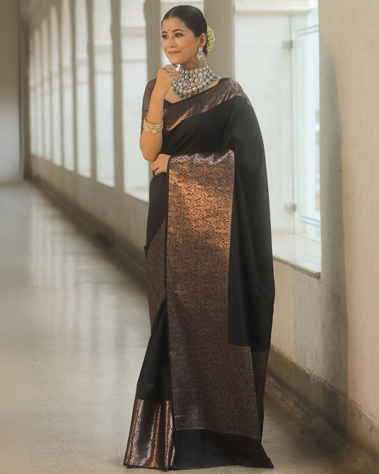 Banarasi Soft Silk Saree with Elegant Golden Zari Weaving and Rich Festive Appeal