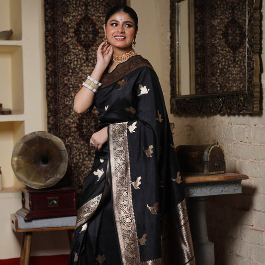 Banarasi Soft Silk Saree with Elegant Golden Zari Weaving and Rich Festive Appeal