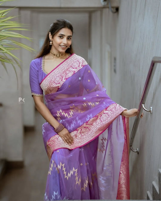 Banarasi Soft Silk Saree with Luxurious Golden Zari Weaving, Grand Rich Pallu & Unstitched Blouse Piece