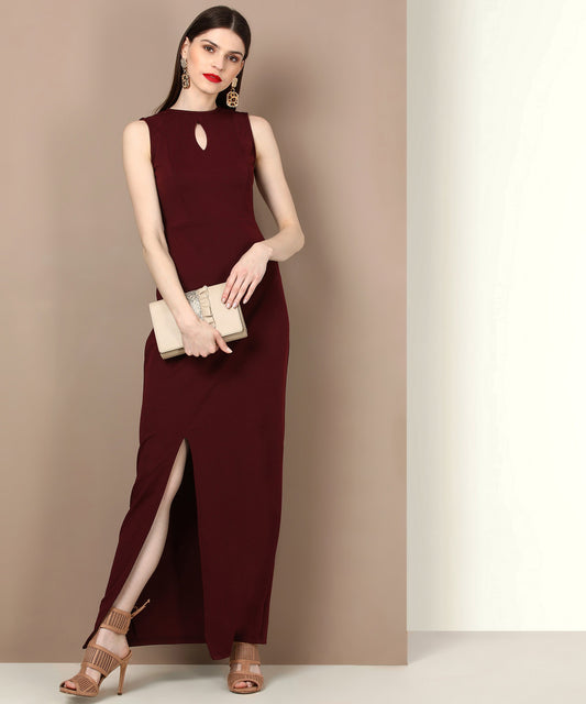 Women’s Maroon Maxi Dress – Elegant Full-Length Dress for Casual, Party & Evening Wear