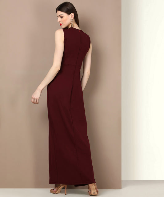 Women’s Maroon Maxi Dress – Elegant Full-Length Dress for Casual, Party & Evening Wear