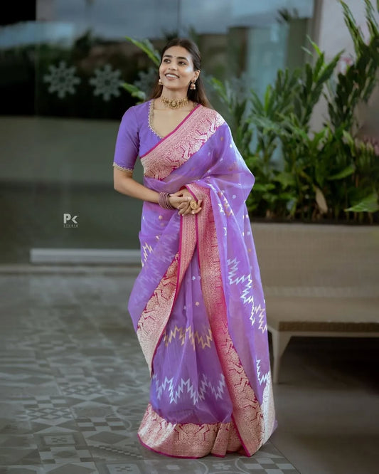 Banarasi Soft Silk Saree with Luxurious Golden Zari Weaving, Grand Rich Pallu & Unstitched Blouse Piece
