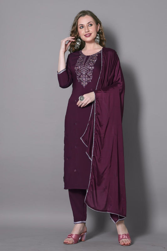 All-in-One Ethnic Charm: Fully Stitched Kurta, Pant & Dupatta Set – No Stitching Needed