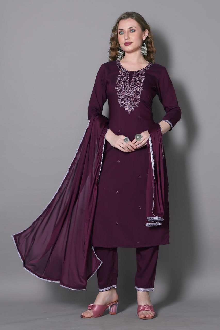 All-in-One Ethnic Charm: Fully Stitched Kurta, Pant & Dupatta Set – No Stitching Needed