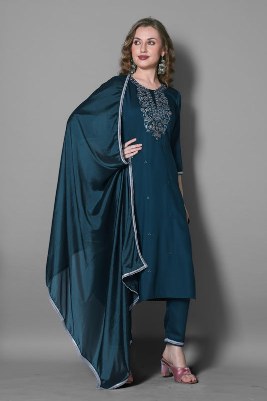 All-in-One Ethnic Charm: Fully Stitched Kurta, Pant & Dupatta Set – No Stitching Needed