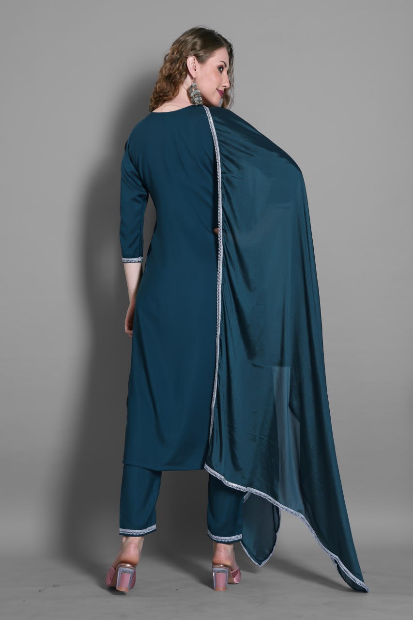All-in-One Ethnic Charm: Fully Stitched Kurta, Pant & Dupatta Set – No Stitching Needed