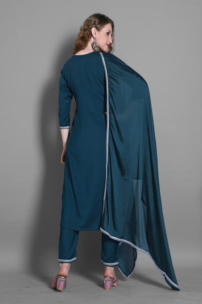 All-in-One Ethnic Charm: Fully Stitched Kurta, Pant & Dupatta Set – No Stitching Needed