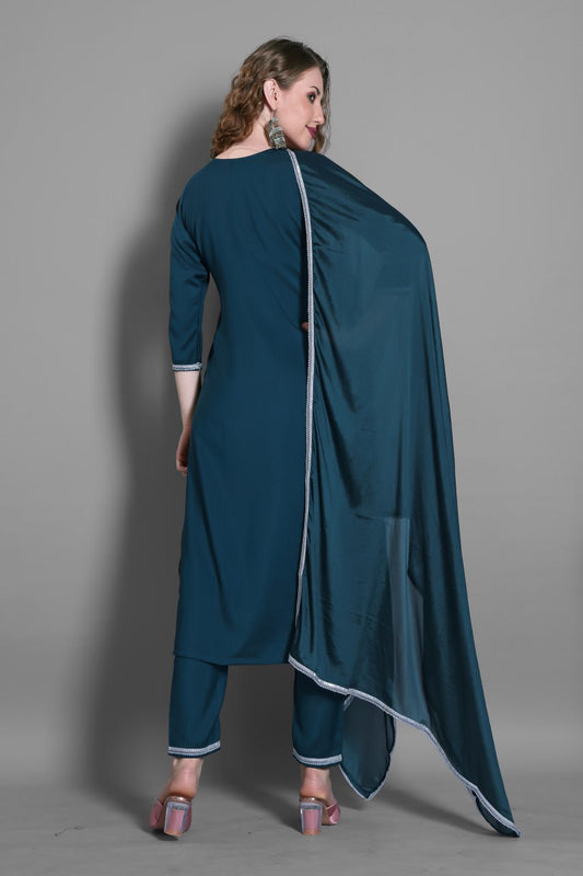 All-in-One Ethnic Charm: Fully Stitched Kurta, Pant & Dupatta Set – No Stitching Needed