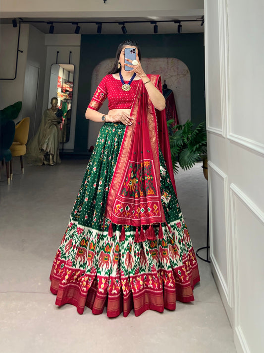 Exquisite Floral Fantasy: Tussar Silk Lehenga Choli with Intricate Prints & Elegant Dupatta