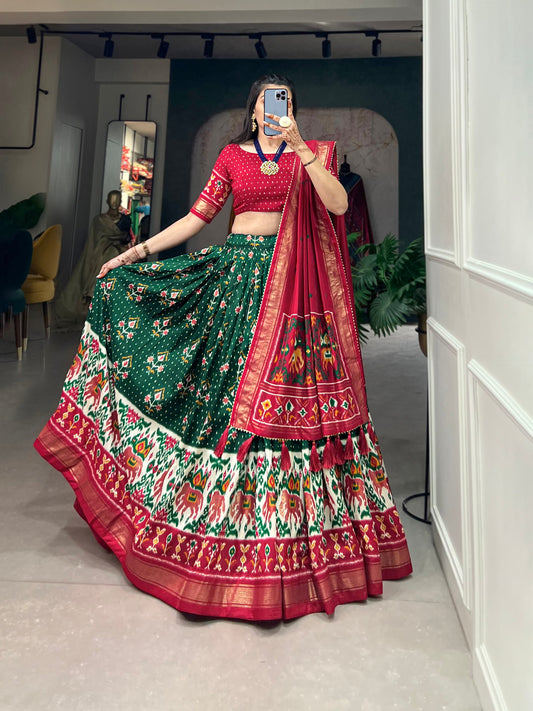 Exquisite Floral Fantasy: Tussar Silk Lehenga Choli with Intricate Prints & Elegant Dupatta