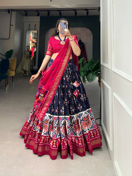 Exquisite Floral Fantasy: Tussar Silk Lehenga Choli with Intricate Prints & Elegant Dupatta