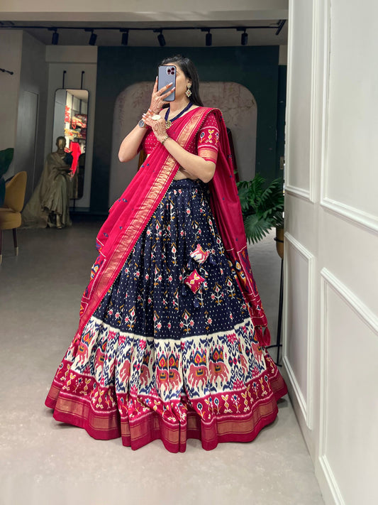 Exquisite Floral Fantasy: Tussar Silk Lehenga Choli with Intricate Prints & Elegant Dupatta