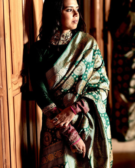 Banarasi Soft Silk Saree with Elegant Golden Zari Weaving and Rich Festive Appeal