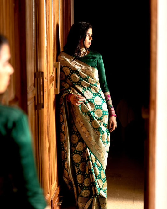Banarasi Soft Silk Saree with Elegant Golden Zari Weaving and Rich Festive Appeal